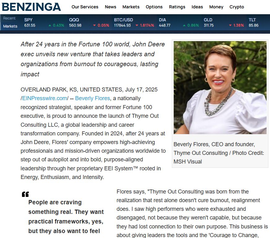Beverly Flores Thyme Out Consulting press release featured on Benzinga