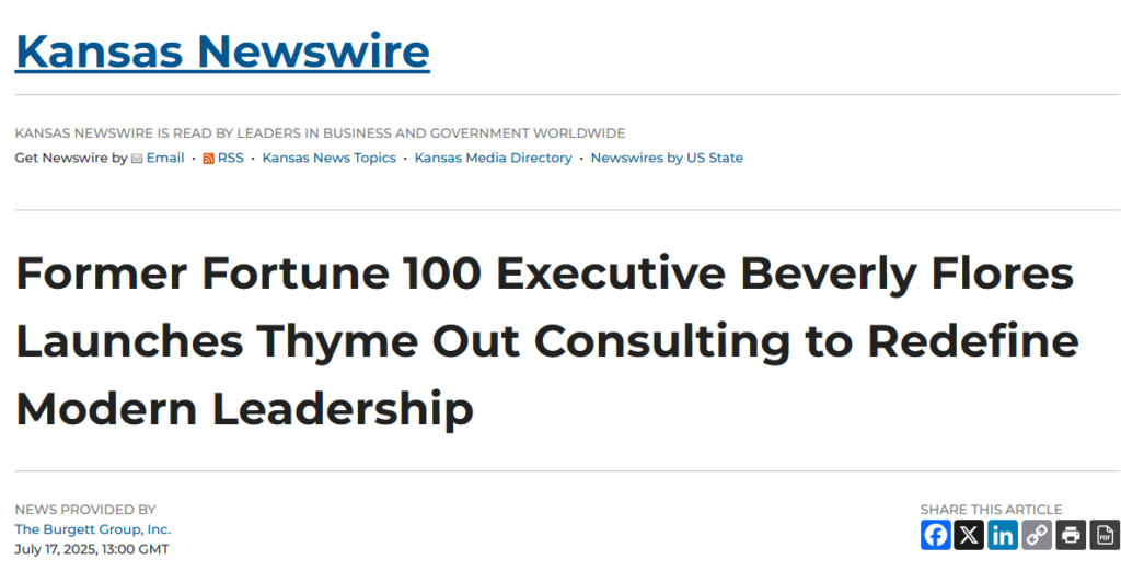 Beverly Flores Thyme Out Consulting press release featured Kansas Newswire