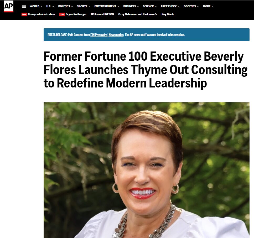 Beverly Flores Thyme Out Consulting press release featured on AP News